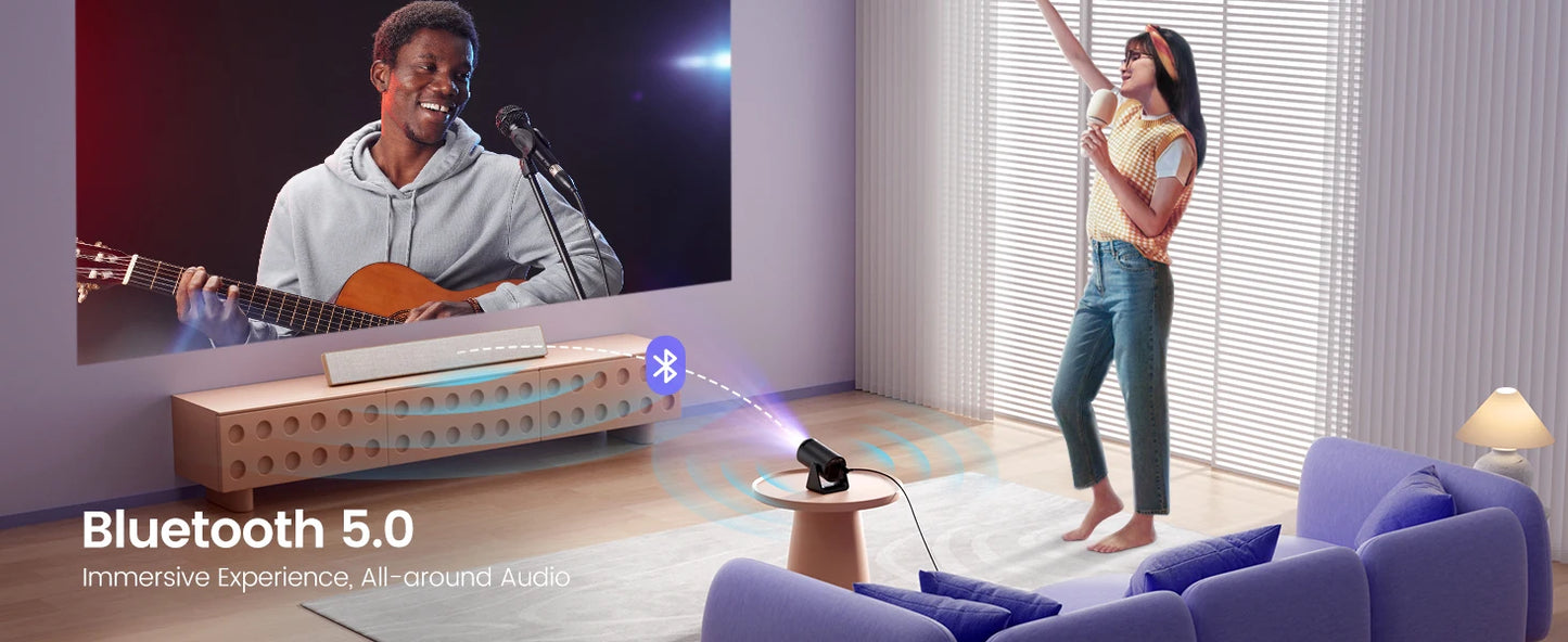 🎥 Mini Projetor Wimius 4K HD – Android TV, 1080P, Auto Keystone, 270° Rotação