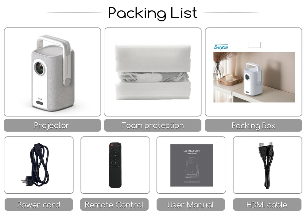 Projetor Portátil Everycom Retro 4K – 16000 Lumens, Rotação 360° e Imagem Cinematográfica