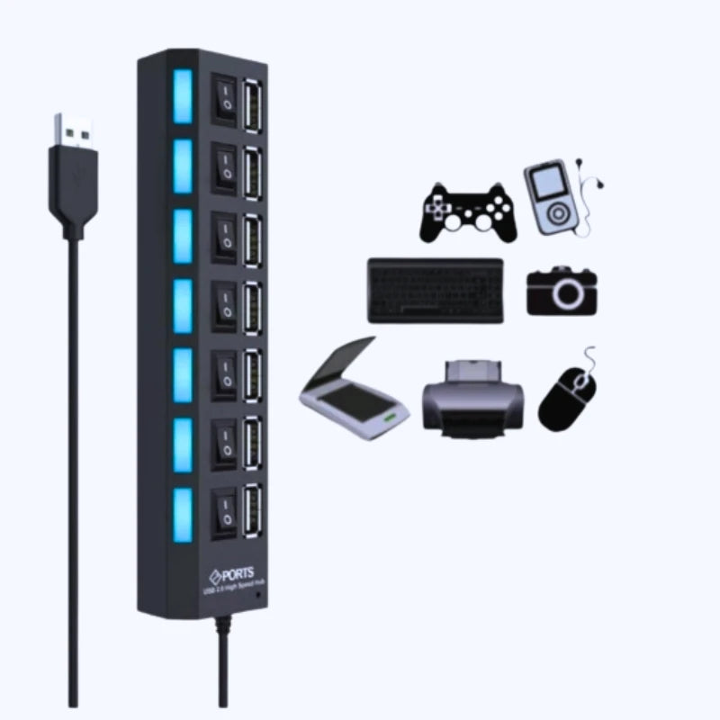 🔌 Hub USB 7 Portas com Interruptor – Expansor de Portas para Notebook e PC