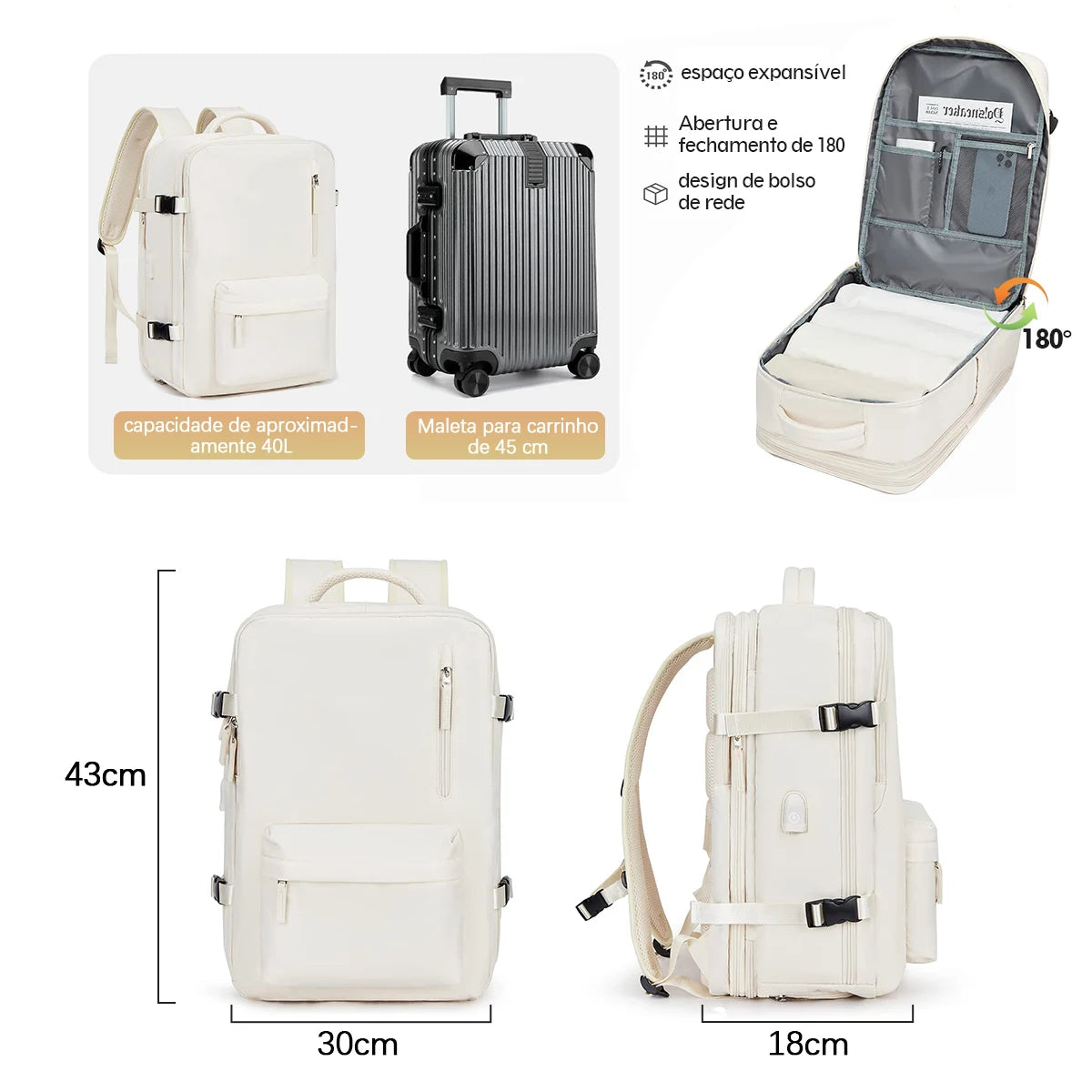 Mochila de Viagem 35L – Grande, Resistente e com Compartimento para Roupas e Calçados