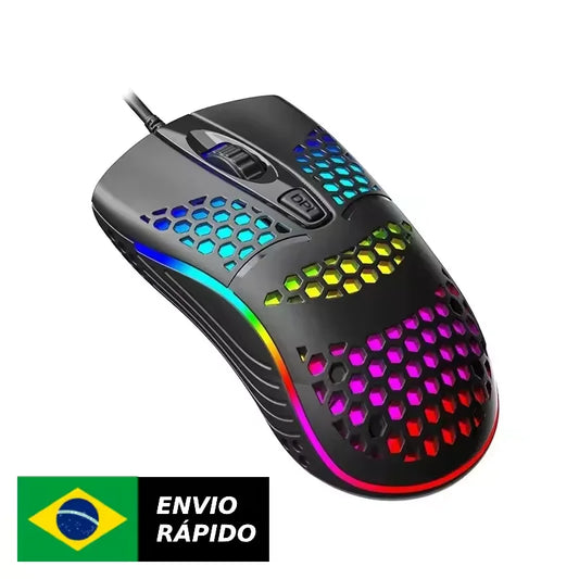 Mouse Gamer USB RGB – LED Colorido e Design Ergonômico