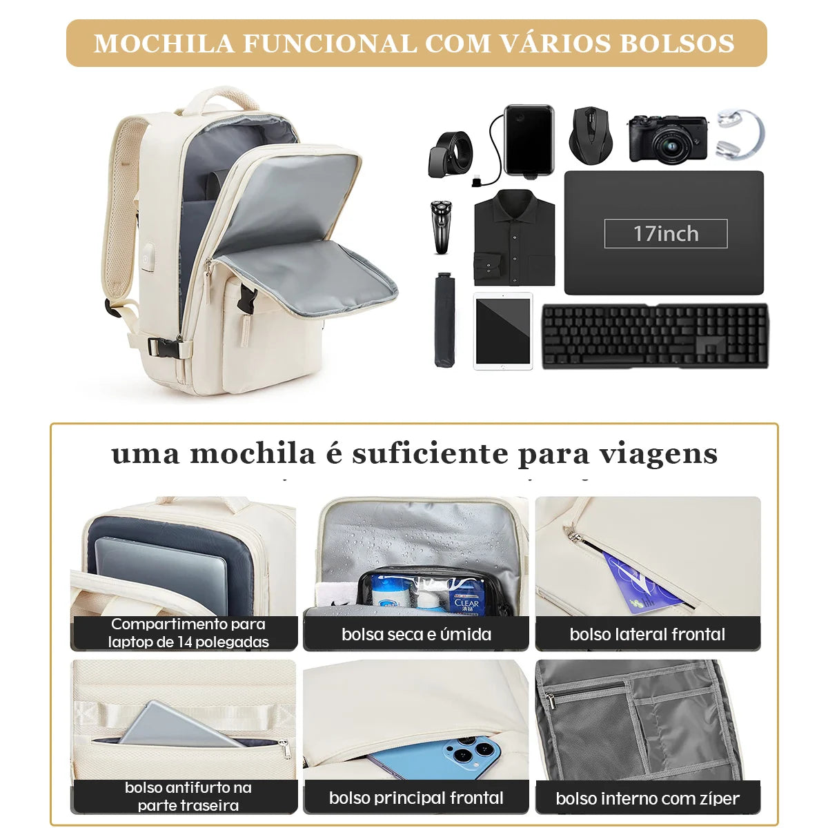 Mochila de Viagem 35L – Grande, Resistente e com Compartimento para Roupas e Calçados