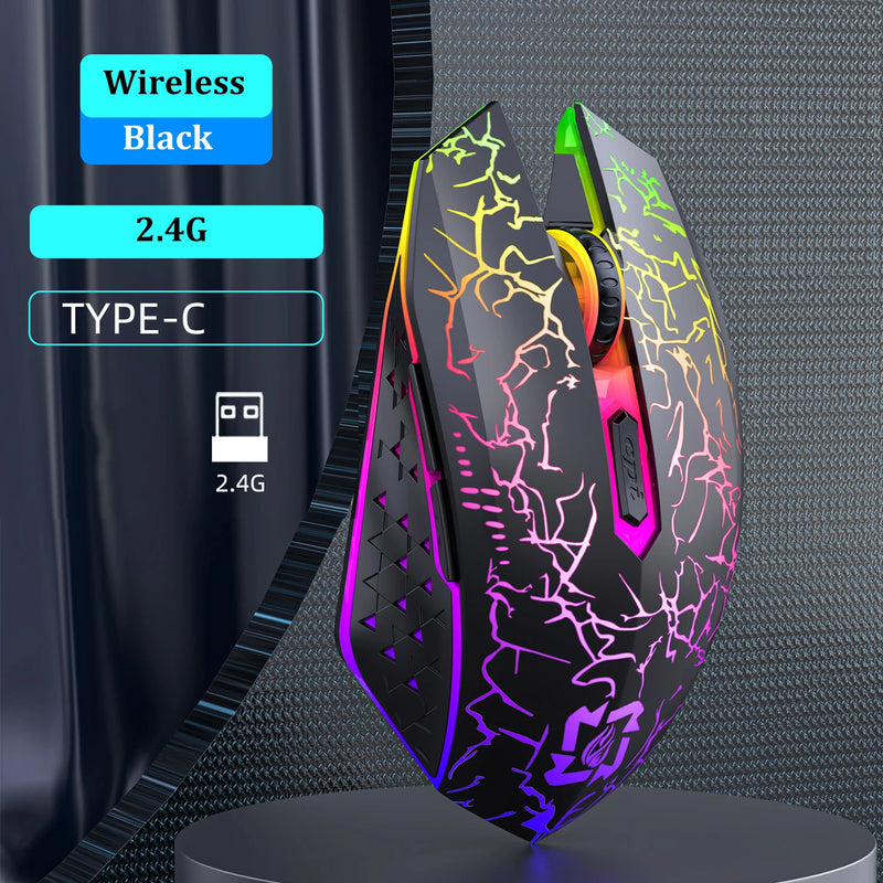Mouse Gamer Sem Fio RGB – Bluetooth 5.2 + 2.4G, 6 Botões, LED Colorido, Silencioso e Recarregável