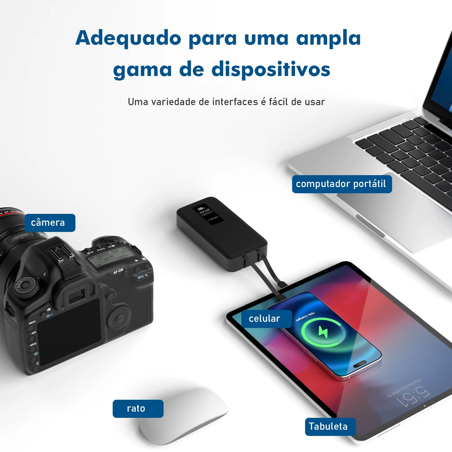 🔋 Power Bank Portátil 20.000mAh – Carregamento Rápido, Compacto e Potente