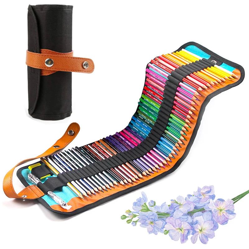 🎨 Kit Lápis de Cor Profissional com Estojo Enrolável – 72 Cores para Desenho e Arte