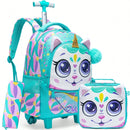 Mochila Infantil 3 em 1 com Rodinhas + Lancheira + Estojo – Colorida e Divertida