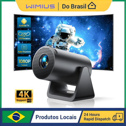 🎥 Mini Projetor Wimius 4K HD – Android TV, 1080P, Auto Keystone, 270° Rotação