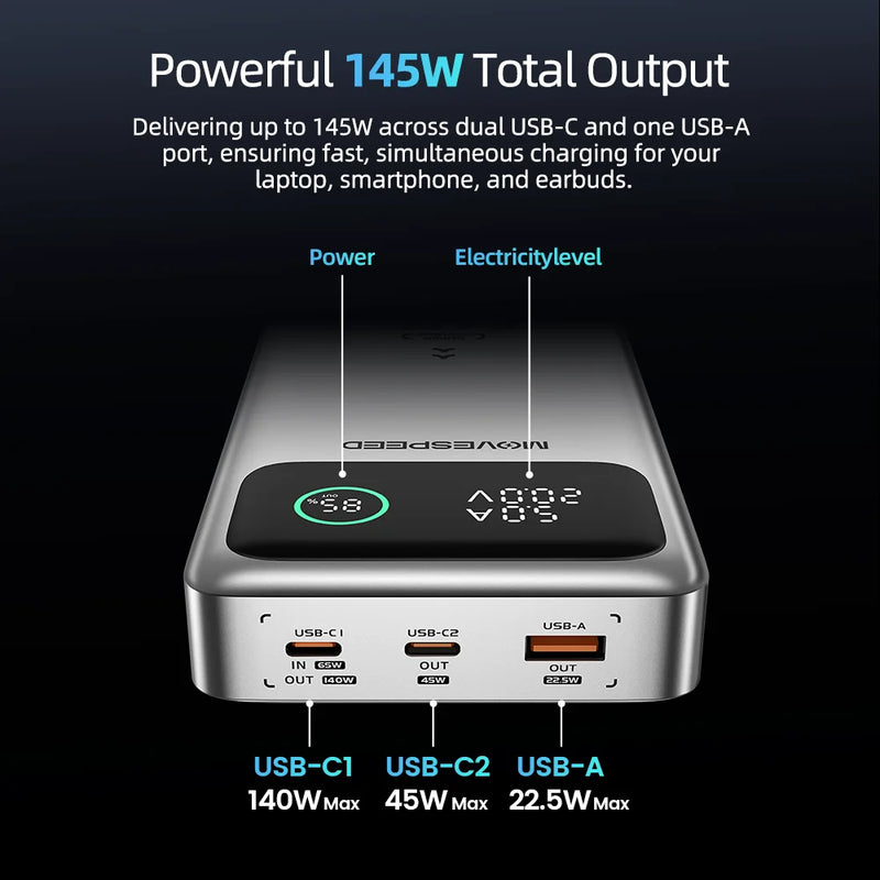Power Bank Premium MOVESPEED 25000mAh 140W – Carregamento Super Rápido