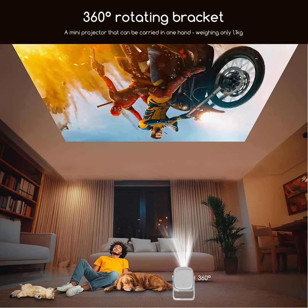 Projetor Portátil Everycom Retro 4K – 16000 Lumens, Rotação 360° e Imagem Cinematográfica