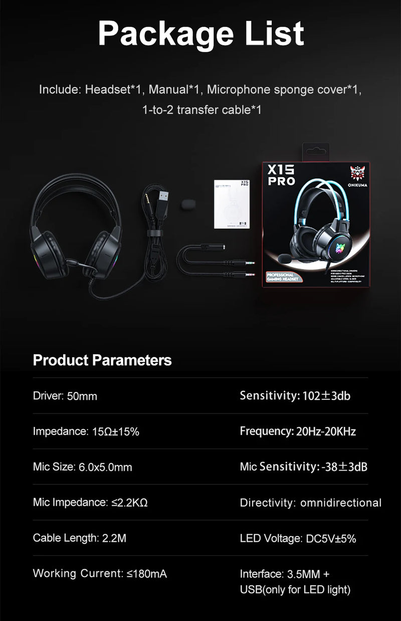 🎧 Headset Gamer ONIKUMA X15 RGB – Rosa com Orelhas de Gato