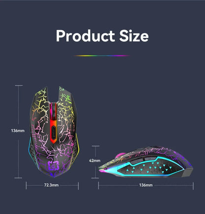 Mouse Gamer Sem Fio RGB – Bluetooth 5.2 + 2.4G, 6 Botões, LED Colorido, Silencioso e Recarregável