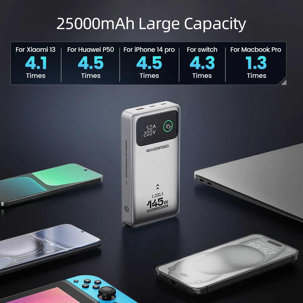 Power Bank Premium MOVESPEED 25000mAh 140W – Carregamento Super Rápido