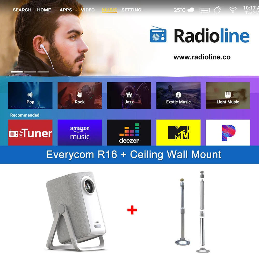 Projetor Portátil Everycom Retro 4K – 16000 Lumens, Rotação 360° e Imagem Cinematográfica