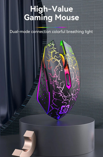 Mouse Gamer Sem Fio RGB – Bluetooth 5.2 + 2.4G, 6 Botões, LED Colorido, Silencioso e Recarregável