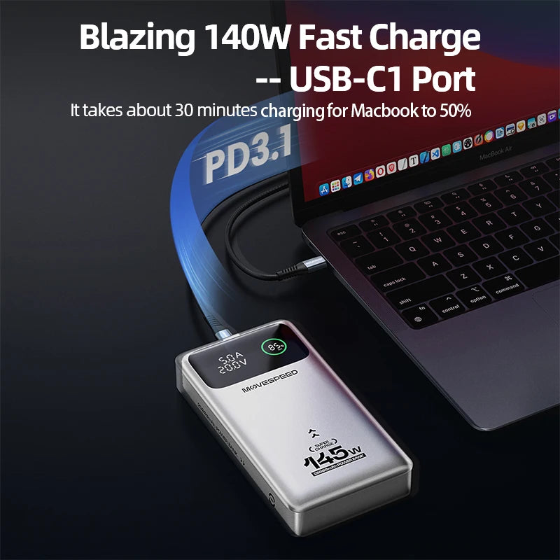 Power Bank Premium MOVESPEED 25000mAh 140W – Carregamento Super Rápido