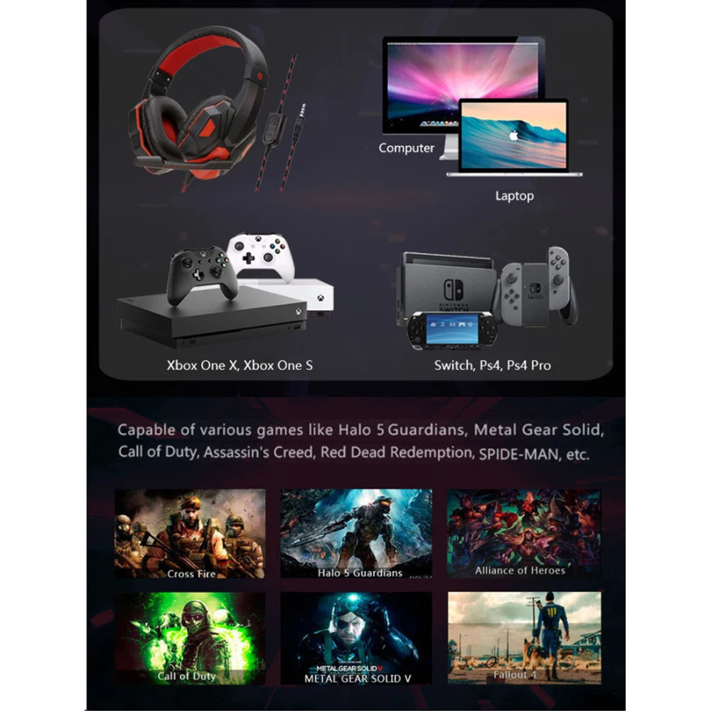 🎧 Headset Gamer Vermelho & Preto com Microfone