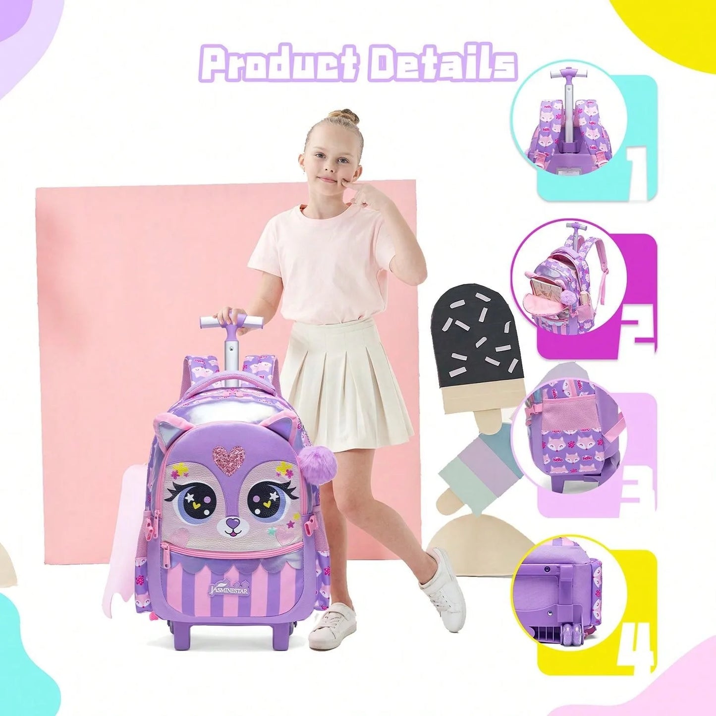 Mochila Infantil 3 em 1 com Rodinhas + Lancheira + Estojo – Colorida e Divertida