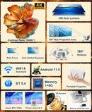 Projetor Portátil 4K WiFi Full HD 1080p – Home Theater com 450 Lumens e Android TV