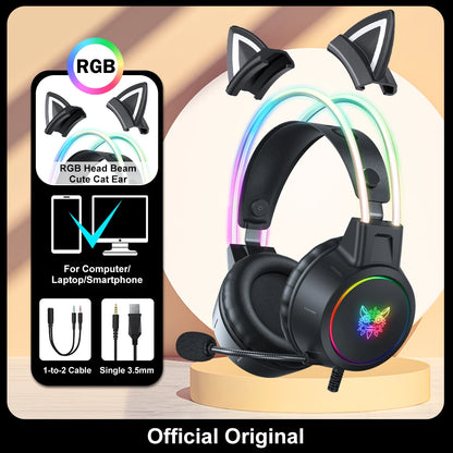 🎧 Headset Gamer ONIKUMA X15 RGB – Rosa com Orelhas de Gato
