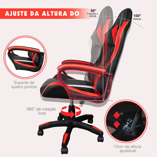 Cadeira Gamer Ergonômica Python Fly Preto & Vermelho – Conforto e Performance para Home Office & Games