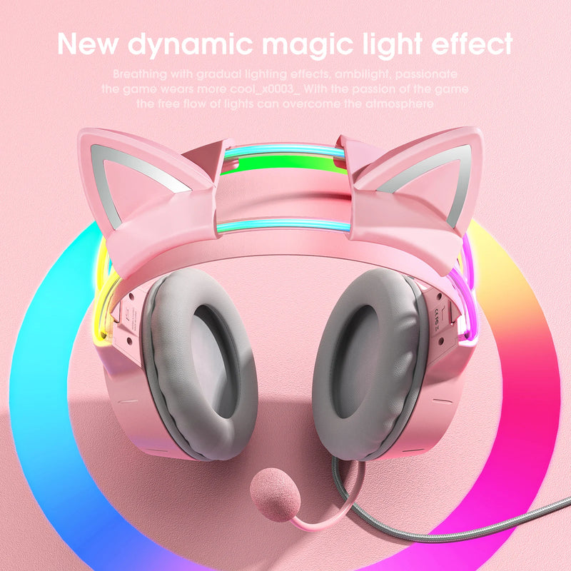 🎧 Headset Gamer ONIKUMA X15 RGB – Rosa com Orelhas de Gato