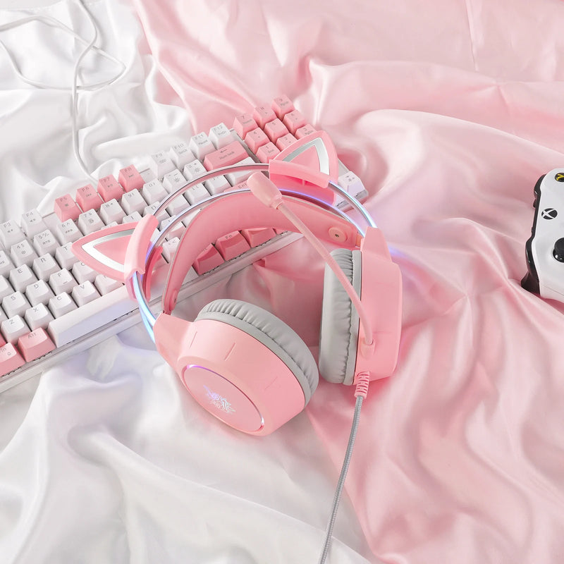 🎧 Headset Gamer ONIKUMA X15 RGB – Rosa com Orelhas de Gato