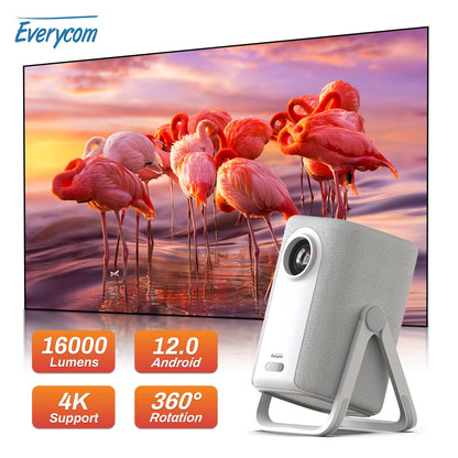Projetor Portátil Everycom Retro 4K – 16000 Lumens, Rotação 360° e Imagem Cinematográfica