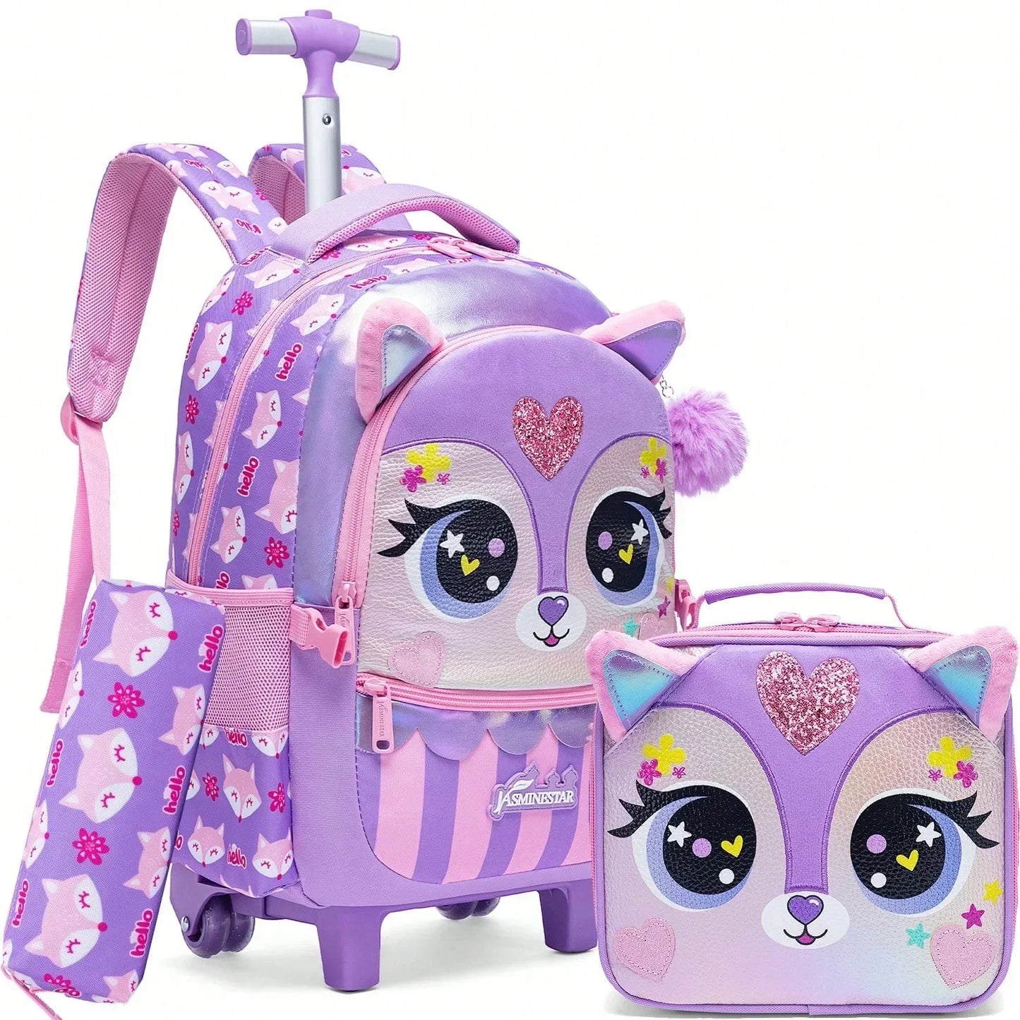 Mochila Infantil 3 em 1 com Rodinhas + Lancheira + Estojo – Colorida e Divertida