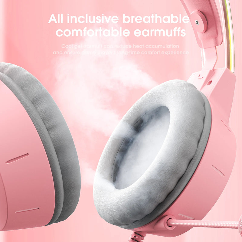 🎧 Headset Gamer ONIKUMA X15 RGB – Rosa com Orelhas de Gato