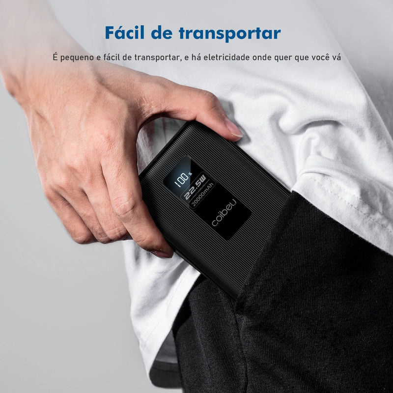 🔋 Power Bank Portátil 20.000mAh – Carregamento Rápido, Compacto e Potente
