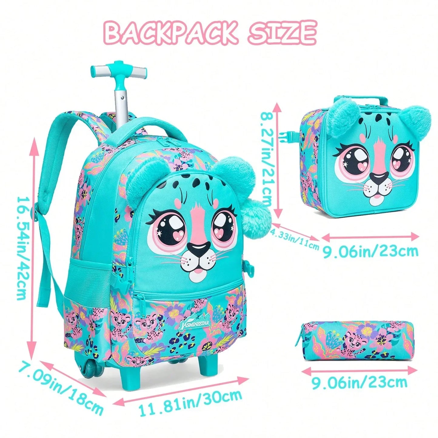 Mochila Infantil 3 em 1 com Rodinhas + Lancheira + Estojo – Colorida e Divertida