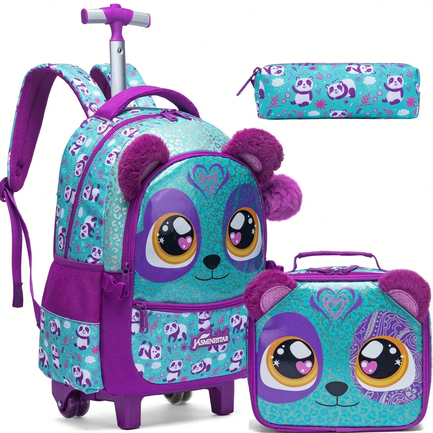 Mochila Infantil 3 em 1 com Rodinhas + Lancheira + Estojo – Colorida e Divertida