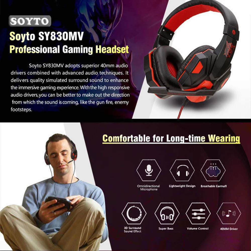 🎧 Headset Gamer Vermelho & Preto com Microfone