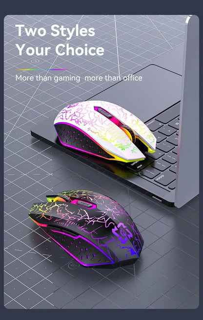 Mouse Gamer Sem Fio RGB – Bluetooth 5.2 + 2.4G, 6 Botões, LED Colorido, Silencioso e Recarregável