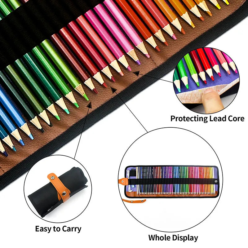 🎨 Kit Lápis de Cor Profissional com Estojo Enrolável – 72 Cores para Desenho e Arte