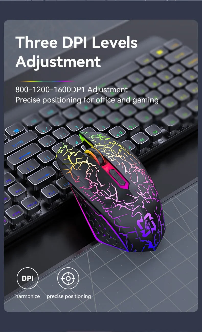 Mouse Gamer Sem Fio RGB – Bluetooth 5.2 + 2.4G, 6 Botões, LED Colorido, Silencioso e Recarregável