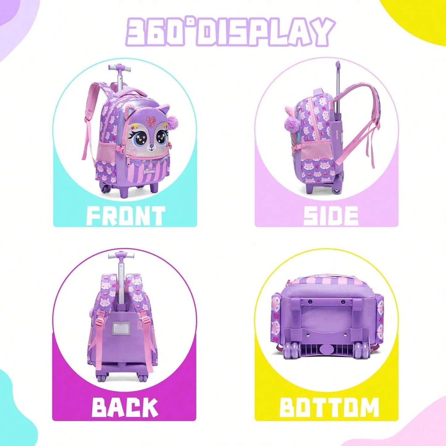 Mochila Infantil 3 em 1 com Rodinhas + Lancheira + Estojo – Colorida e Divertida