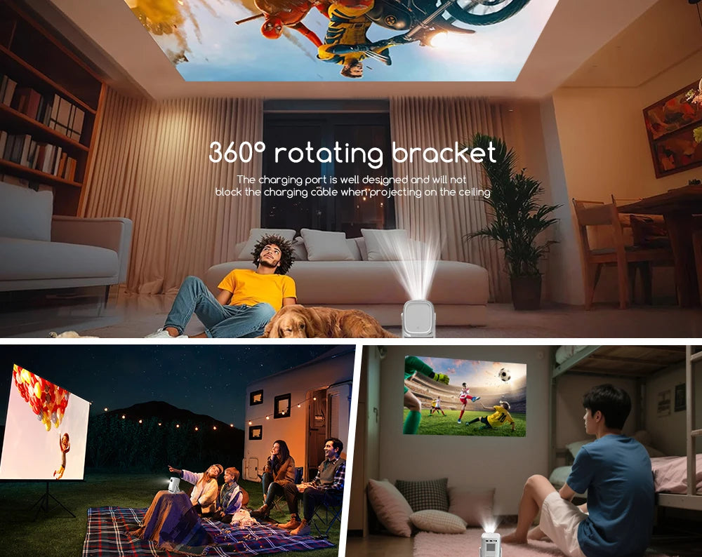 Projetor Portátil Everycom Retro 4K – 16000 Lumens, Rotação 360° e Imagem Cinematográfica