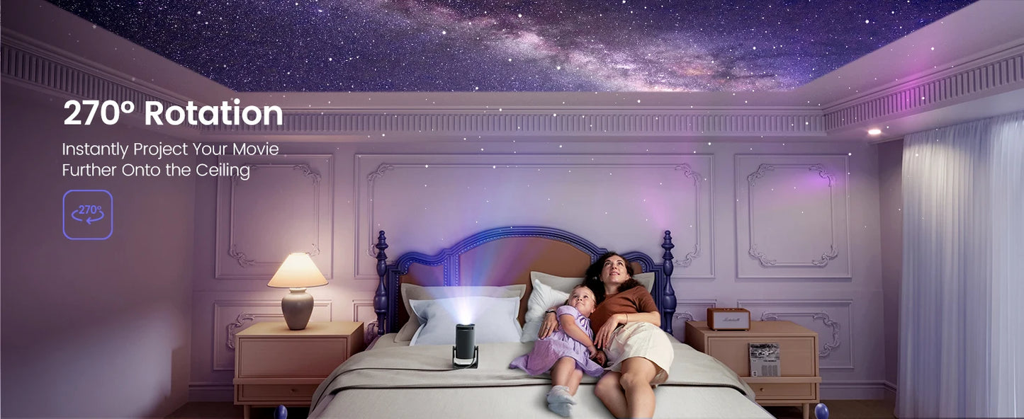 🎥 Mini Projetor Wimius 4K HD – Android TV, 1080P, Auto Keystone, 270° Rotação