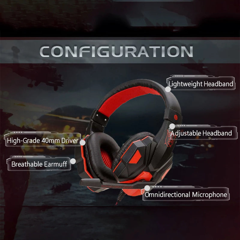 🎧 Headset Gamer Vermelho & Preto com Microfone