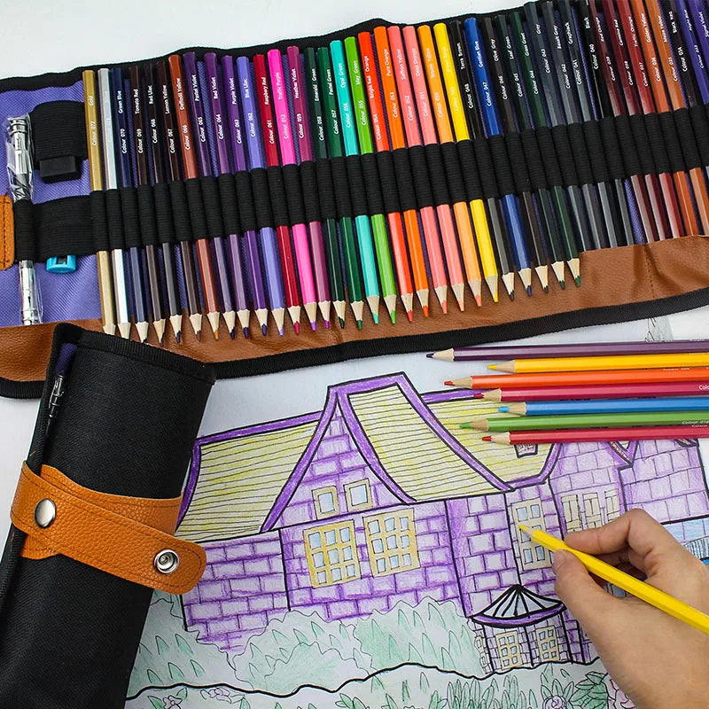 🎨 Kit Lápis de Cor Profissional com Estojo Enrolável – 72 Cores para Desenho e Arte