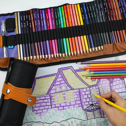 🎨 Kit Lápis de Cor Profissional com Estojo Enrolável – 72 Cores para Desenho e Arte