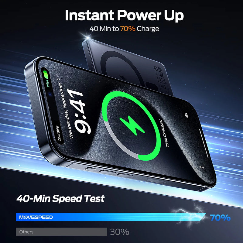 🔋 Power Bank Ultra-Slim 10.000mAh – Magnético, Fino e Elegante