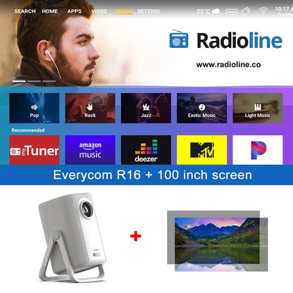 Projetor Portátil Everycom Retro 4K – 16000 Lumens, Rotação 360° e Imagem Cinematográfica