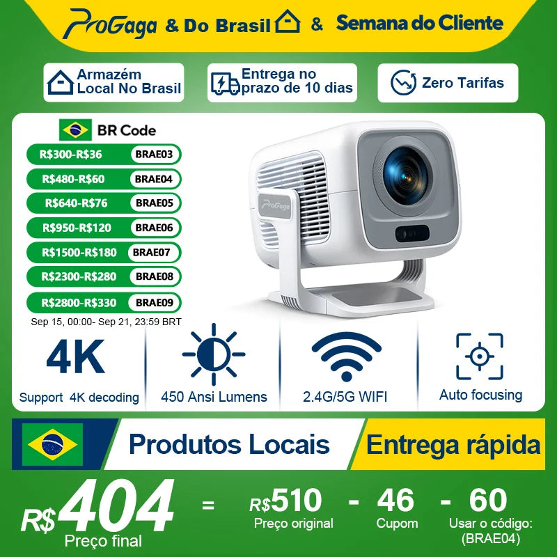 Projetor Portátil 4K WiFi Full HD 1080p – Home Theater com 450 Lumens e Android TV