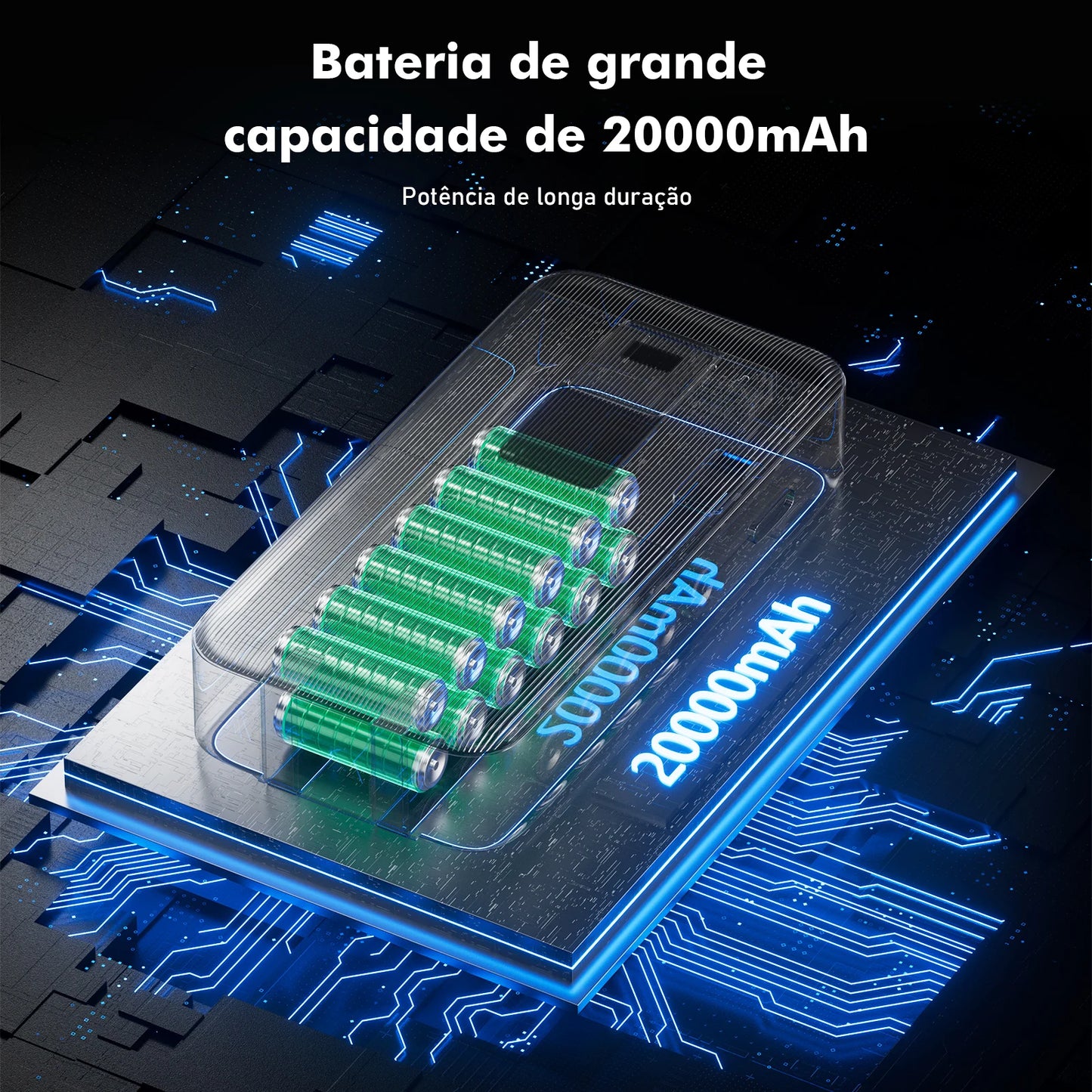 🔋 Power Bank Portátil 20.000mAh – Carregamento Rápido, Compacto e Potente