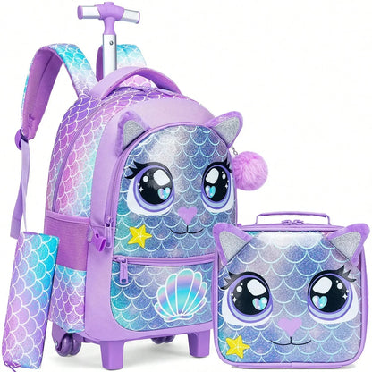 Mochila Infantil 3 em 1 com Rodinhas + Lancheira + Estojo – Colorida e Divertida