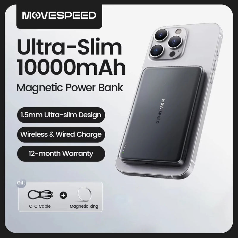 🔋 Power Bank Ultra-Slim 10.000mAh – Magnético, Fino e Elegante
