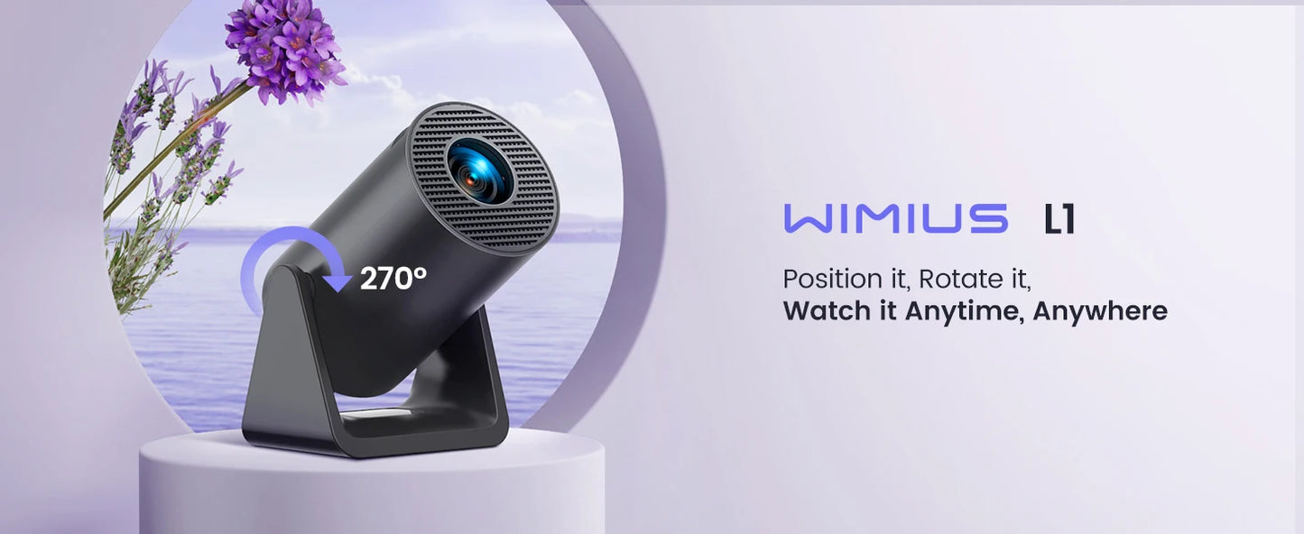 🎥 Mini Projetor Wimius 4K HD – Android TV, 1080P, Auto Keystone, 270° Rotação