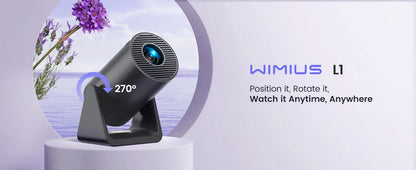 🎥 Mini Projetor Wimius 4K HD – Android TV, 1080P, Auto Keystone, 270° Rotação